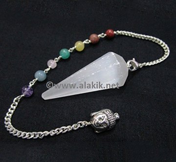 Selenite 8 Facet pendulum with Chakra Buddha Chain